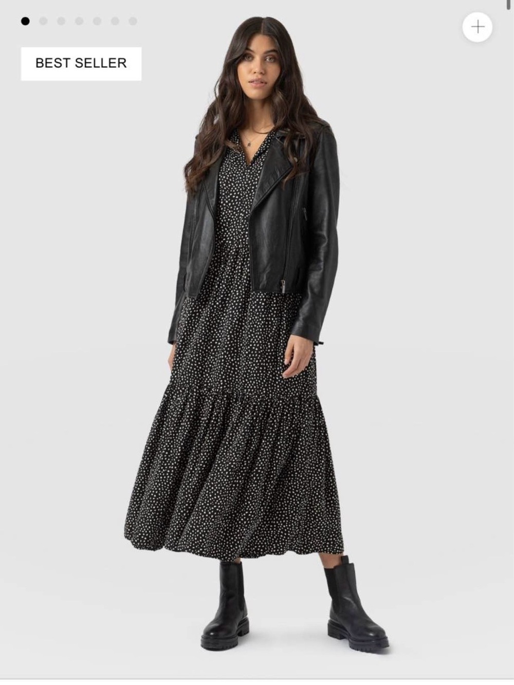 Black Polka Dot Tiered Maxi Dress with V-Neck